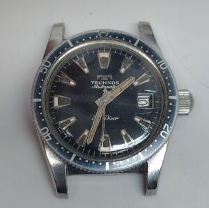 Vintage Technos Skydiver Automatic 38mm Men's Silver Watch Running Well